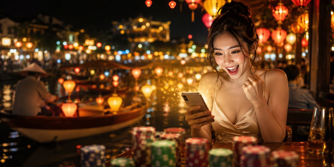 Người dùng tại chợ đêm Huế theo dõi kèo casino trực tuyến qua điện thoại di động